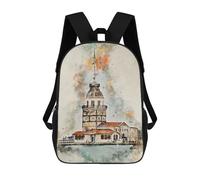 sinyumoney Sac À Dos Scolaire Enfant Tendance Et Décontracté Maidens Tower Watercolor Sac À Dos Scolaire Imprimé En 3D Pour Garçon, Grand Sac À Dos