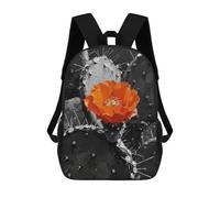sinyumoney Sac À Dos Scolaire Enfant Tendance Et Décontracté Orange Flower on Black And White Cactus Sac À Dos Scolaire Imprimé En 3D Pour Garçon, Grand Sac À Dos