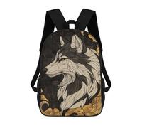 sinyumoney Sac À Dos Scolaire Enfant Tendance Et Décontracté Wolf in Gold Frame Sac À Dos Scolaire Imprimé En 3D Pour Garçon, Grand Sac À Dos