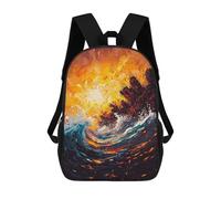 sinyumoney Sac À Dos Scolaire Fiery Ocean Wave Contemporary Expressionist Artwork Sac À Dos Scolaire Enfant Imprimé En 3D, Sac De Voyage Tendance, Sac D'école Garçon 17inch