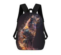 sinyumoney Sac À Dos Scolaire Flame-Wrapped Wolf Sac À Dos Scolaire Enfant Imprimé En 3D, Sac De Voyage Tendance, Sac D'école Garçon 17inch