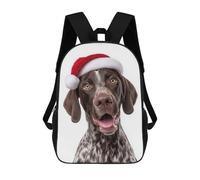 sinyumoney Sac À Dos Scolaire German Shorthaired Pointer Dog with Santa Hat Sac À Dos Scolaire Enfant Imprimé En 3D, Sac De Voyage Tendance, Sac D'école Garçon 17inch