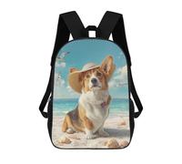 sinyumoney Sac À Dos Scolaire Imprimé En 3D 17inch Sac À Dos Pour Enfants Beach Corgi with Hat Sacs À Livres Grande Capacité Sacs D'école Et De Voyage Pour Enfants/étudiants/adultes