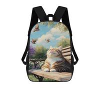 sinyumoney Sac À Dos Scolaire Imprimé En 3D 17inch Sac À Dos Pour Enfants Cat on Bench with Birds Sacs À Livres Grande Capacité Sacs D'école Et De Voyage Pour Enfants/étudiants/adultes