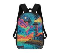 sinyumoney Sac À Dos Scolaire Imprimé En 3D 17inch Sac À Dos Pour Enfants Colorful Lighthouse Sunset Painting Sacs À Livres Grande Capacité Sacs D'école Et De Voyage Pour Enfants/étudiants/adultes