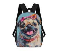 sinyumoney Sac À Dos Scolaire Imprimé En 3D 17inch Sac À Dos Pour Enfants Colorful Pug with Flowers Sacs À Livres Grande Capacité Sacs D'école Et De Voyage Pour Enfants/étudiants/adultes