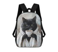 sinyumoney Sac À Dos Scolaire Imprimé En 3D 17inch Sac À Dos Pour Enfants Cozy Cat with Coffee Mug -2 Sacs À Livres Grande Capacité Sacs D'école Et De Voyage Pour Enfants/étudiants/adultes