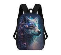sinyumoney Sac À Dos Scolaire Imprimé En 3D 17inch Sac À Dos Pour Enfants Galactic Wolf with Flowers -1 Sacs À Livres Grande Capacité Sacs D'école Et De Voyage Pour Enfants/étudiants/adultes