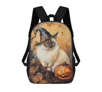 sinyumoney Sac À Dos Scolaire Imprimé En 3D 17inch Sac À Dos Pour Enfants Halloween Cat with Jack-o'-Lantern-1 Sacs À Livres Grande Capacité Sacs D'école Et De Voyage Pour Enfants/étudiants/adultes
