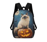 sinyumoney Sac À Dos Scolaire Imprimé En 3D 17inch Sac À Dos Pour Enfants Halloween Cat with Jack-o'-Lantern-2 Sacs À Livres Grande Capacité Sacs D'école Et De Voyage Pour Enfants/étudiants/adultes