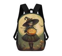 sinyumoney Sac À Dos Scolaire Imprimé En 3D 17inch Sac À Dos Pour Enfants Halloween Witch with Jack-o'-Lantern Sacs À Livres Grande Capacité Sacs D'école Et De Voyage Pour Enfants/étudiants/adultes