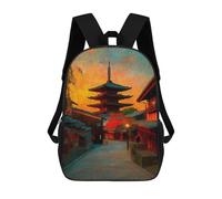 sinyumoney Sac À Dos Scolaire Imprimé En 3D 17inch Sac À Dos Pour Enfants Japanese Pagoda Sunset Street Scene Sacs À Livres Grande Capacité Sacs D'école Et De Voyage Pour Enfants/étudiants/adultes