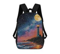 sinyumoney Sac À Dos Scolaire Imprimé En 3D 17inch Sac À Dos Pour Enfants Moonlit Lighthouse Coastal Scene Sacs À Livres Grande Capacité Sacs D'école Et De Voyage Pour Enfants/étudiants/adultes
