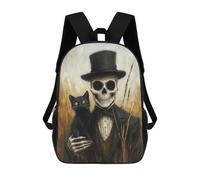 sinyumoney Sac À Dos Scolaire Imprimé En 3D 17inch Sac À Dos Pour Enfants Skull in Top Hat with Black Cat Sacs À Livres Grande Capacité Sacs D'école Et De Voyage Pour Enfants/étudiants/adultes