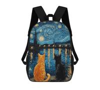 sinyumoney Sac À Dos Scolaire Imprimé En 3D 17inch Sac À Dos Pour Enfants Starry Night Cats Reflection Sacs À Livres Grande Capacité Sacs D'école Et De Voyage Pour Enfants/étudiants/adultes