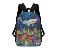 sinyumoney Sac À Dos Scolaire Imprimé En 3D 17inch Sac À Dos Pour Enfants Whale Flying Over Colorful Town Sacs À Livres Grande Capacité Sacs D'école Et De Voyage Pour Enfants/étudiants/adultes