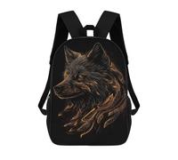 sinyumoney Sac À Dos Scolaire Imprimé En 3D 17inch Sac À Dos Pour Enfants Wolf Black Gold Sacs À Livres Grande Capacité Sacs D'école Et De Voyage Pour Enfants/étudiants/adultes