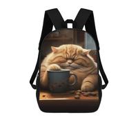 sinyumoney Sac À Dos Scolaire Imprimé En 3D Fat Coffee Cat Animal Livre 17inch Sacs À Dos Tendance Grande Capacité Sacs À Dos De Voyage Pour Enfants