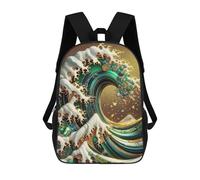 sinyumoney Sac À Dos Scolaire Imprimé En 3D Gold Great Wave Abstract Livre 17inch Sacs À Dos Tendance Grande Capacité Sacs À Dos De Voyage Pour Enfants