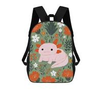 sinyumoney Sac À Dos Scolaire Imprimé En 3D Pour Enfants Axolotl in A Floral Garden, Grande Capacité, Idéal Pour Les Voyages, Tendance Et Décontracté 17inch