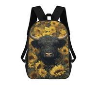 sinyumoney Sac À Dos Scolaire Imprimé En 3D Pour Enfants Black Bull with Sunflowers, Sac À Dos De Voyage Haute Capacité Pour Enfants, Sac À Livres, Sac D'école 17inch