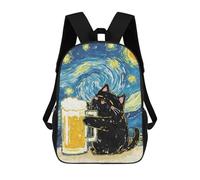 sinyumoney Sac À Dos Scolaire Imprimé En 3D Pour Enfants Black Cat Beer Starry Night Sacs À Livres, Sacs De Voyage Scolaires Grande Capacité Pour Enfants/étudiants/adultes 17inch