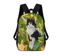 sinyumoney Sac À Dos Scolaire Imprimé En 3D Pour Enfants Black & White Cat in Apple Tree, Sac À Dos De Voyage Haute Capacité Pour Enfants, Sac À Livres, Sac D'école 17inch