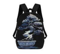 sinyumoney Sac À Dos Scolaire Imprimé En 3D Pour Enfants Blue And White Bonsai Illustration, Grande Capacité, Idéal Pour Les Voyages, Tendance Et Décontracté 17inch