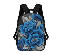 sinyumoney Sac À Dos Scolaire Imprimé En 3D Pour Enfants Blue Floral Pattern with Gray Leaves, Grande Capacité, Idéal Pour Les Voyages, Tendance Et Décontracté 17inch