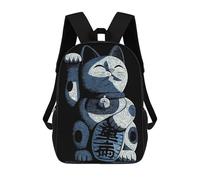 sinyumoney Sac À Dos Scolaire Imprimé En 3D Pour Enfants Blue Maneki Neko Illustration Sacs À Livres, Sacs De Voyage Scolaires Grande Capacité Pour Enfants/étudiants/adultes 17inch