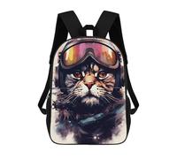 sinyumoney Sac À Dos Scolaire Imprimé En 3D Pour Enfants Cat Aviator with Goggles, Grande Capacité, Idéal Pour Les Voyages, Tendance Et Décontracté 17inch
