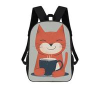 sinyumoney Sac À Dos Scolaire Imprimé En 3D Pour Enfants Cat Drinking Coffee Smile Sac À Dos Scolaire Pour Enfants, Sac De Voyage, Sac À Livres Tendance, Grand Sac À Dos De Grande Capacité 17inch