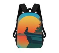 sinyumoney Sac À Dos Scolaire Imprimé En 3D Pour Enfants Cat on A Boat at Sunset Grande Capacité, Sac De Voyage, Sac À Dos Tendance Pour Enfants, Sac À Dos Décontracté 17inch