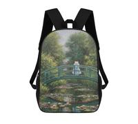 sinyumoney Sac À Dos Scolaire Imprimé En 3D Pour Enfants Cat on Monets Bridge Painting, Sac À Dos De Voyage Haute Capacité Pour Enfants, Sac À Livres, Sac D'école 17inch
