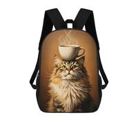 sinyumoney Sac À Dos Scolaire Imprimé En 3D Pour Enfants Cat with Coffee Cup Sacs À Livres, Sacs De Voyage Scolaires Grande Capacité Pour Enfants/étudiants/adultes 17inch