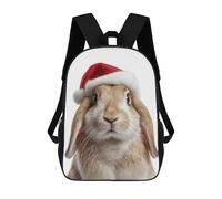 sinyumoney Sac À Dos Scolaire Imprimé En 3D Pour Enfants Christmas Rabbit with Santa Hat, Grande Capacité, Idéal Pour Les Voyages, Tendance Et Décontracté 17inch