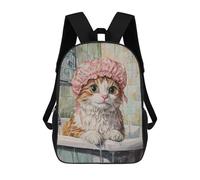 sinyumoney Sac À Dos Scolaire Imprimé En 3D Pour Enfants Cute Cat Shower Time, Sac À Dos De Voyage Haute Capacité Pour Enfants, Sac À Livres, Sac D'école 17inch