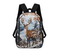 sinyumoney Sac À Dos Scolaire Imprimé En 3D Pour Enfants Deer Snowy Stained Glass Sacs À Livres, Sacs De Voyage Scolaires Grande Capacité Pour Enfants/étudiants/adultes 17inch