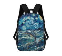 sinyumoney Sac À Dos Scolaire Imprimé En 3D Pour Enfants Dolphin in Starry Night Style Painting Sacs À Livres, Sacs De Voyage Scolaires Grande Capacité Pour Enfants/étudiants/adultes 17inch