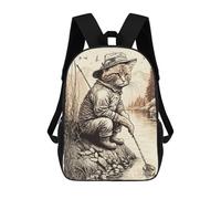 sinyumoney Sac À Dos Scolaire Imprimé En 3D Pour Enfants Fisherman Cat in A Lake, Grande Capacité, Idéal Pour Les Voyages, Tendance Et Décontracté 17inch