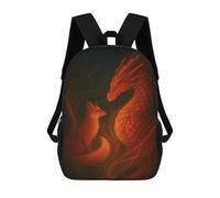 sinyumoney Sac À Dos Scolaire Imprimé En 3D Pour Enfants Fox And Dragon in Warm Light, Sac À Dos De Voyage Haute Capacité Pour Enfants, Sac À Livres, Sac D'école 17inch