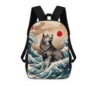sinyumoney Sac À Dos Scolaire Imprimé En 3D Pour Enfants Great Wave of Wolf Sacs À Livres, Sacs De Voyage Scolaires Grande Capacité Pour Enfants/étudiants/adultes 17inch