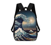 sinyumoney Sac À Dos Scolaire Imprimé En 3D Pour Enfants Great Wave Off Kanagawa Sacs À Livres, Sacs De Voyage Scolaires Grande Capacité Pour Enfants/étudiants/adultes 17inch