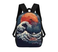 sinyumoney Sac À Dos Scolaire Imprimé En 3D Pour Enfants Great Wave with Mount Fuji And Moon Sacs À Livres, Sacs De Voyage Scolaires Grande Capacité Pour Enfants/étudiants/adultes 17inch