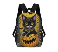 sinyumoney Sac À Dos Scolaire Imprimé En 3D Pour Enfants Halloween Cat with Jack-o'-Lantern Sacs À Livres, Sacs De Voyage Scolaires Grande Capacité Pour Enfants/étudiants/adultes 17inch