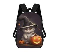 sinyumoney Sac À Dos Scolaire Imprimé En 3D Pour Enfants Halloween Witch Cat with Pumpkins, Sac À Dos De Voyage Haute Capacité Pour Enfants, Sac À Livres, Sac D'école 17inch