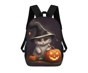 sinyumoney Sac À Dos Scolaire Imprimé En 3D Pour Enfants Halloween Witch Cat with Pumpkins, Sac À Dos De Voyage Haute Capacité Pour Enfants, Sac À Livres, Sac D'école 17inch