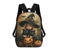 sinyumoney Sac À Dos Scolaire Imprimé En 3D Pour Enfants Halloween Witch with Black Cats, Sac À Dos De Voyage Haute Capacité Pour Enfants, Sac À Livres, Sac D'école 17inch