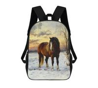 sinyumoney Sac À Dos Scolaire Imprimé En 3D Pour Enfants Horse in Winter Landscape, Grande Capacité, Idéal Pour Les Voyages, Tendance Et Décontracté 17inch