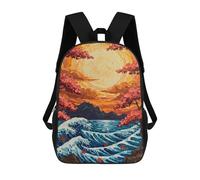 sinyumoney Sac À Dos Scolaire Imprimé En 3D Pour Enfants Japanese Wave Sunset Sacs À Livres, Sacs De Voyage Scolaires Grande Capacité Pour Enfants/étudiants/adultes 17inch